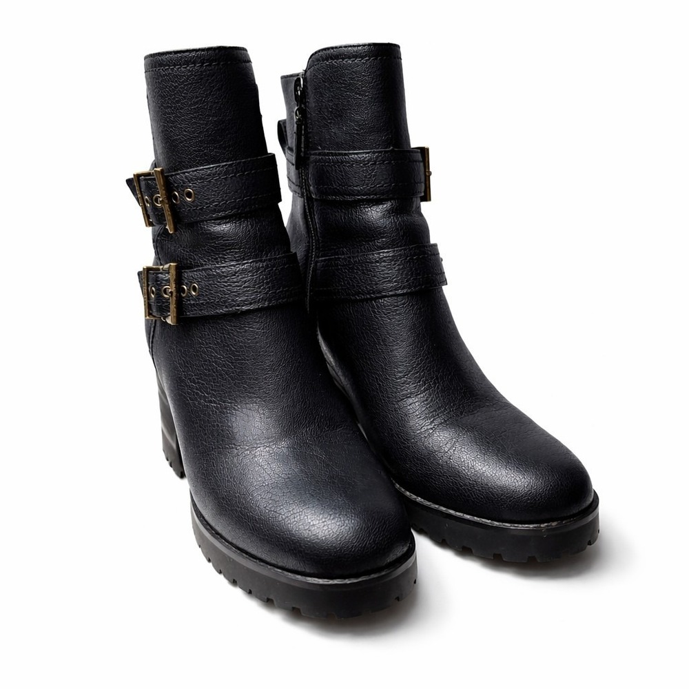 COLE HAAN Grand 360 Block Heel Ankle Boot Sz 7.5B Black Side Buckle Zip Closure